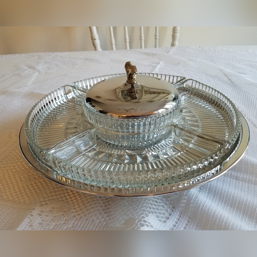 Vintage Kromex Lazy  Susan Divided  Serving Dish